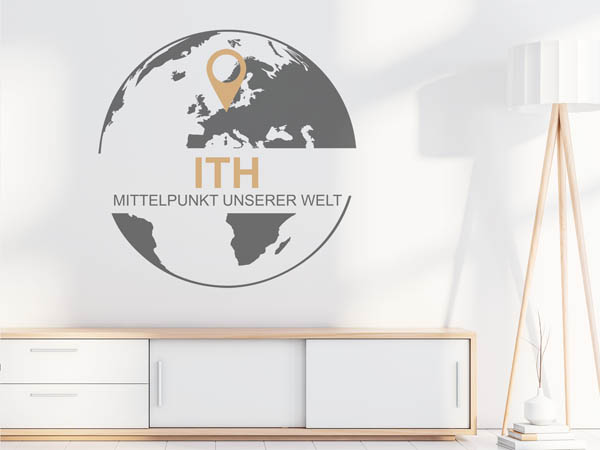Wandtattoo Ith - Mittelpunkt unserer Welt mit Pin im Globus