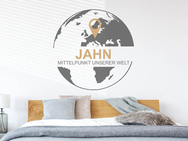 Wandtattoo Jahn - Mittelpunkt unserer Welt mit Pin im Globus