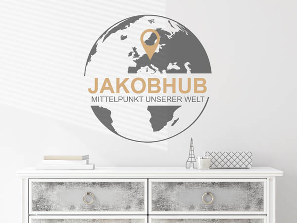 Wandtattoo Jakobhub - Mittelpunkt unserer Welt mit Pin im Globus