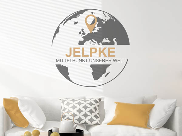 Wandtattoo Jelpke - Mittelpunkt unserer Welt mit Pin im Globus