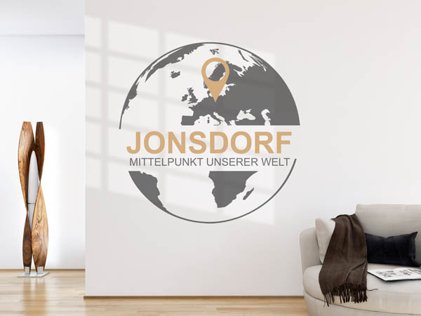 Wandtattoo Jonsdorf - Mittelpunkt unserer Welt mit Pin im Globus