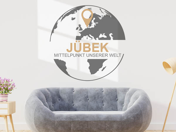 Wandtattoo Jübek - Mittelpunkt unserer Welt mit Pin im Globus