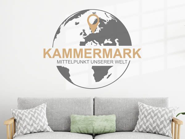 Wandtattoo Kammermark - Mittelpunkt unserer Welt mit Pin im Globus