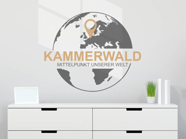 Wandtattoo Kammerwald - Mittelpunkt unserer Welt mit Pin im Globus