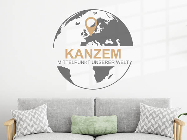 Wandtattoo Kanzem - Mittelpunkt unserer Welt mit Pin im Globus