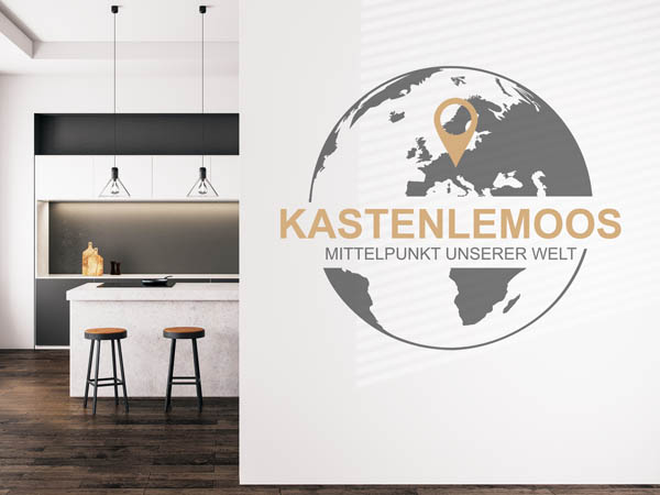 Wandtattoo Kastenlemoos - Mittelpunkt unserer Welt mit Pin im Globus