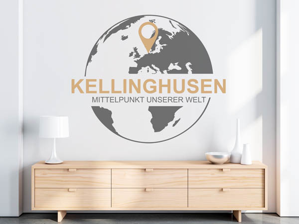 Wandtattoo Kellinghusen - Mittelpunkt unserer Welt mit Pin im Globus