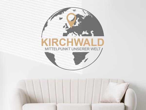 Wandtattoo Kirchwald - Mittelpunkt unserer Welt mit Pin im Globus