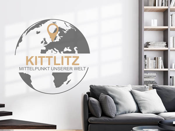 Wandtattoo Kittlitz - Mittelpunkt unserer Welt mit Pin im Globus