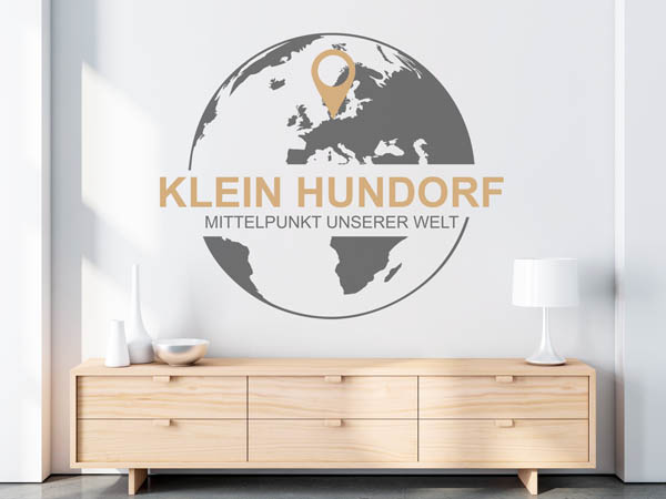 Wandtattoo Klein Hundorf - Mittelpunkt unserer Welt mit Pin im Globus