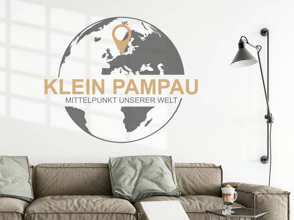 Wandtattoo Klein Pampau - Mittelpunkt unserer Welt mit Pin im Globus