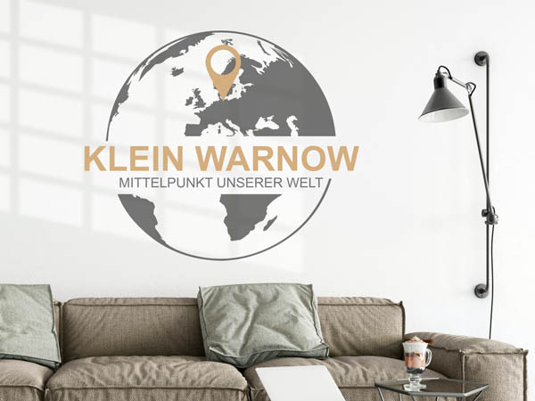Wandtattoo Klein Warnow - Mittelpunkt unserer Welt mit Pin im Globus