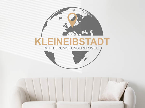 Wandtattoo Kleineibstadt - Mittelpunkt unserer Welt mit Pin im Globus