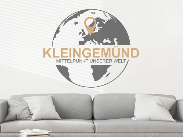 Wandtattoo Kleingemünd - Mittelpunkt unserer Welt mit Pin im Globus