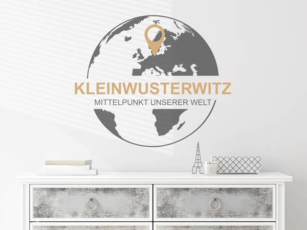Wandtattoo Kleinwusterwitz - Mittelpunkt unserer Welt mit Pin im Globus