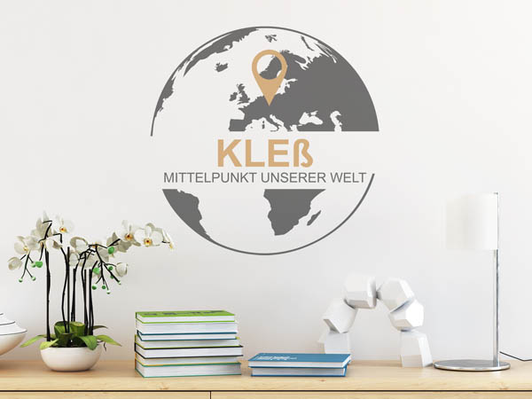 Wandtattoo Kleß - Mittelpunkt unserer Welt mit Pin im Globus