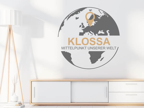Wandtattoo Klossa - Mittelpunkt unserer Welt mit Pin im Globus