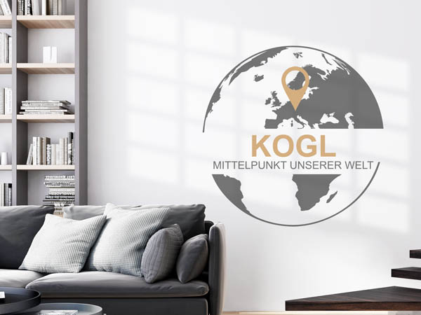 Wandtattoo Kogl - Mittelpunkt unserer Welt mit Pin im Globus