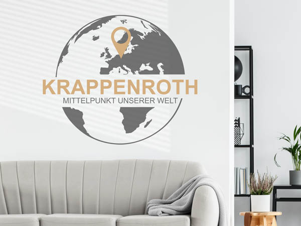 Wandtattoo Krappenroth - Mittelpunkt unserer Welt mit Pin im Globus