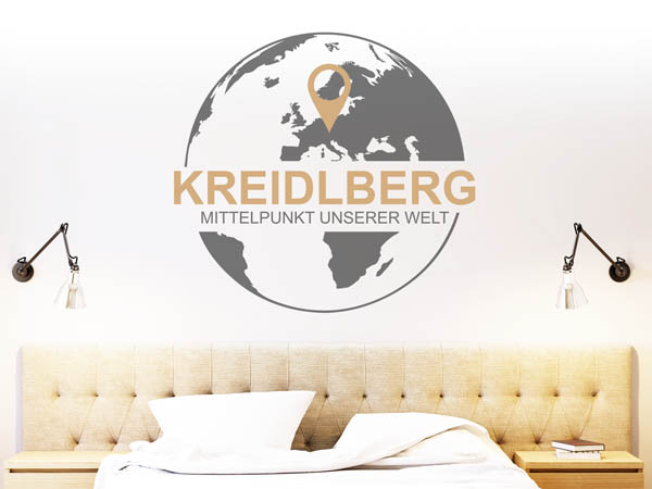 Wandtattoo Kreidlberg - Mittelpunkt unserer Welt mit Pin im Globus