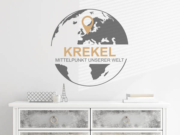 Wandtattoo Krekel - Mittelpunkt unserer Welt mit Pin im Globus