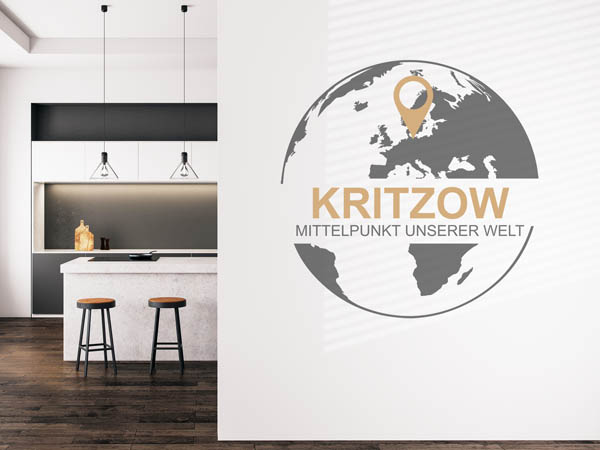 Wandtattoo Kritzow - Mittelpunkt unserer Welt mit Pin im Globus
