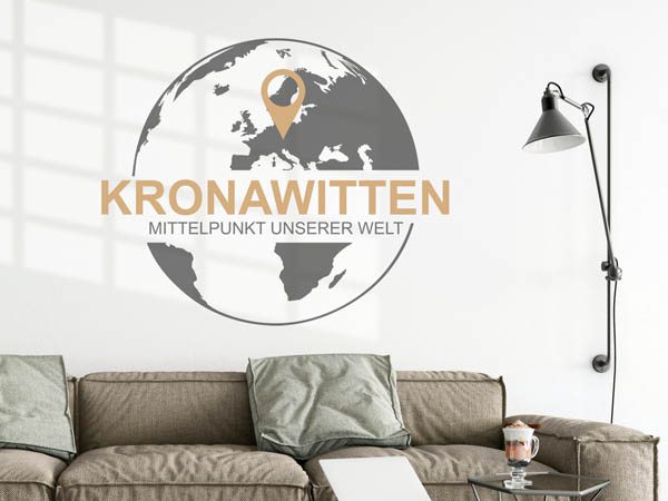 Wandtattoo Kronawitten - Mittelpunkt unserer Welt mit Pin im Globus