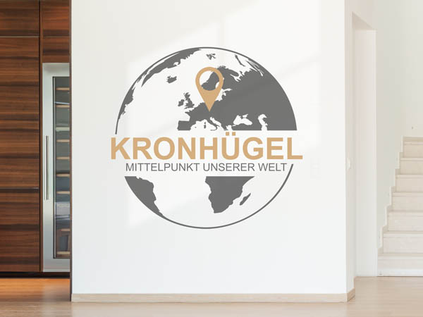 Wandtattoo Kronhügel - Mittelpunkt unserer Welt mit Pin im Globus