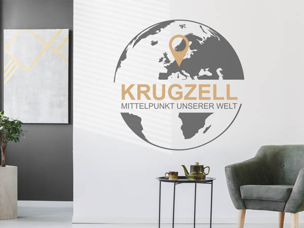 Wandtattoo Krugzell - Mittelpunkt unserer Welt mit Pin im Globus