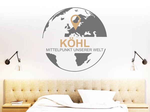 Wandtattoo Köhl - Mittelpunkt unserer Welt mit Pin im Globus