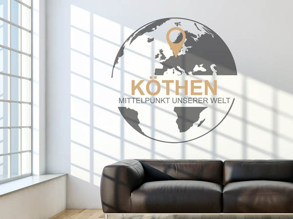 Wandtattoo Köthen - Mittelpunkt unserer Welt mit Pin im Globus