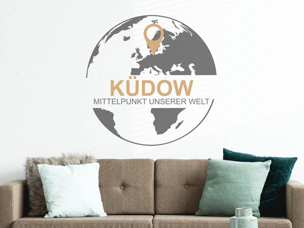 Wandtattoo Küdow - Mittelpunkt unserer Welt mit Pin im Globus