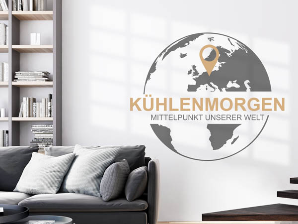 Wandtattoo Kühlenmorgen - Mittelpunkt unserer Welt mit Pin im Globus