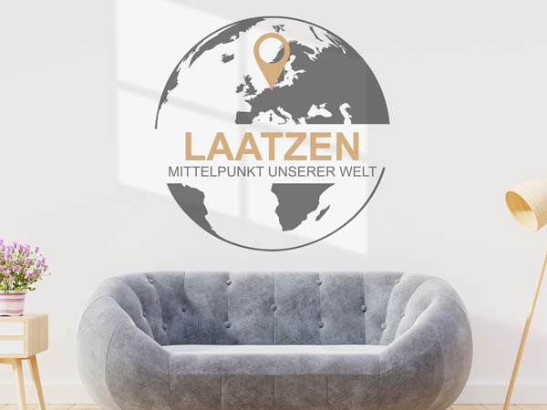 Wandtattoo Laatzen - Mittelpunkt unserer Welt mit Pin im Globus