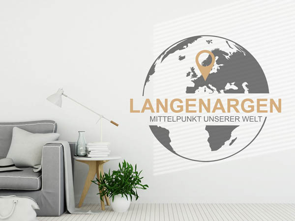 Wandtattoo Langenargen - Mittelpunkt unserer Welt mit Pin im Globus