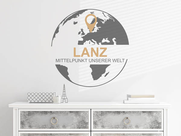 Wandtattoo Lanz - Mittelpunkt unserer Welt mit Pin im Globus