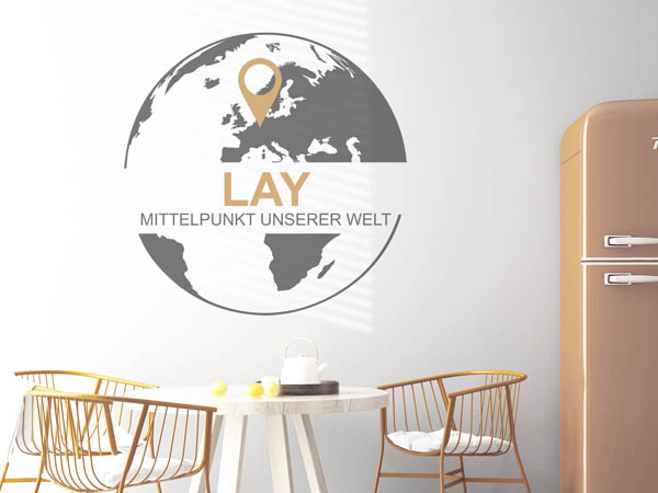 Wandtattoo Lay - Mittelpunkt unserer Welt mit Pin im Globus