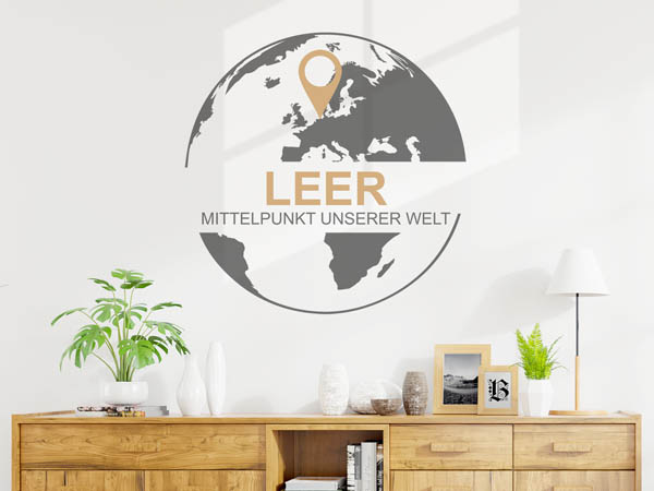 Wandtattoo Leer - Mittelpunkt unserer Welt mit Pin im Globus