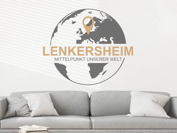 Wandtattoo Lenkersheim - Mittelpunkt unserer Welt mit Pin im Globus
