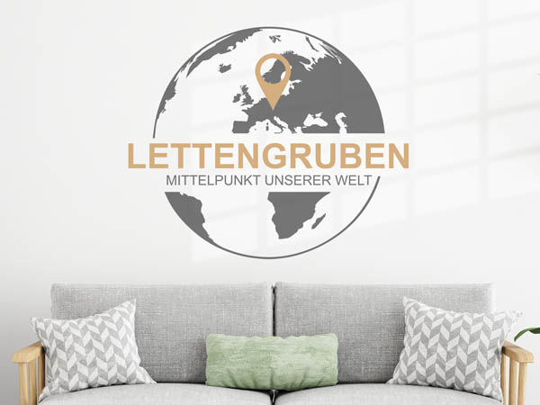 Wandtattoo Lettengruben - Mittelpunkt unserer Welt mit Pin im Globus