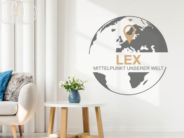 Wandtattoo Lex - Mittelpunkt unserer Welt mit Pin im Globus