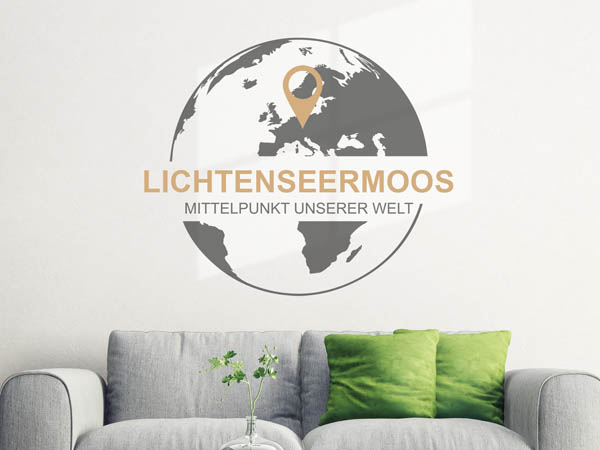 Wandtattoo Lichtenseermoos - Mittelpunkt unserer Welt mit Pin im Globus