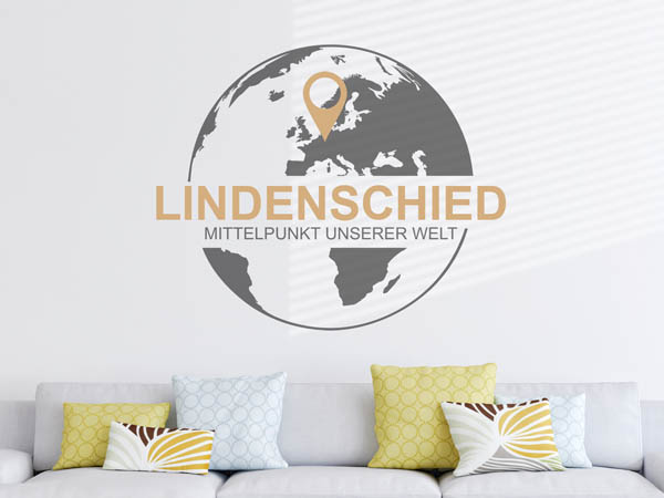Wandtattoo Lindenschied - Mittelpunkt unserer Welt mit Pin im Globus