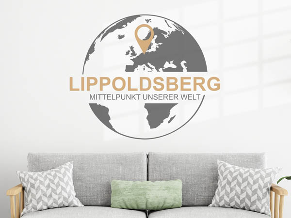 Wandtattoo Lippoldsberg - Mittelpunkt unserer Welt mit Pin im Globus