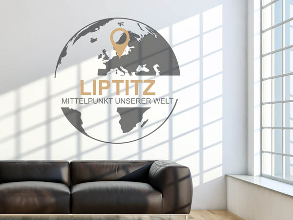 Wandtattoo Liptitz - Mittelpunkt unserer Welt mit Pin im Globus