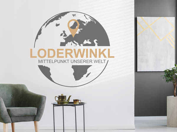 Wandtattoo Loderwinkl - Mittelpunkt unserer Welt mit Pin im Globus