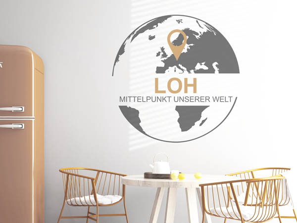 Wandtattoo Loh - Mittelpunkt unserer Welt mit Pin im Globus