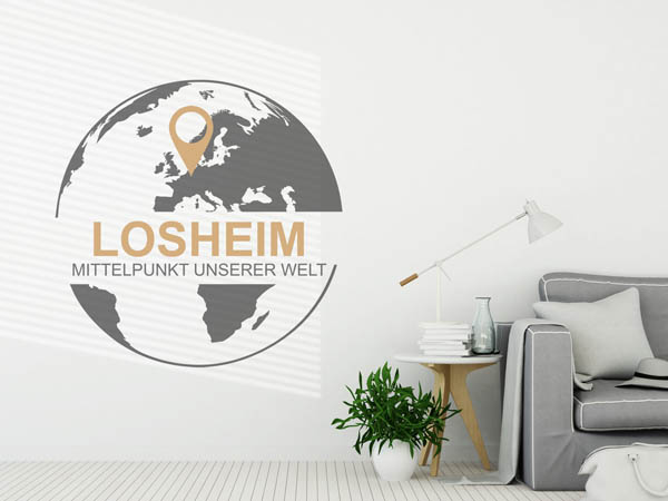 Wandtattoo Losheim - Mittelpunkt unserer Welt mit Pin im Globus