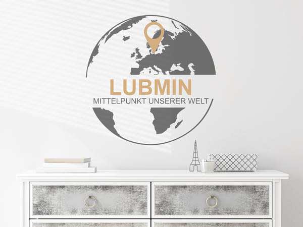 Wandtattoo Lubmin - Mittelpunkt unserer Welt mit Pin im Globus