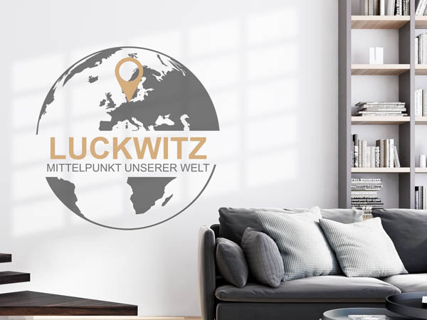 Wandtattoo Luckwitz - Mittelpunkt unserer Welt mit Pin im Globus
